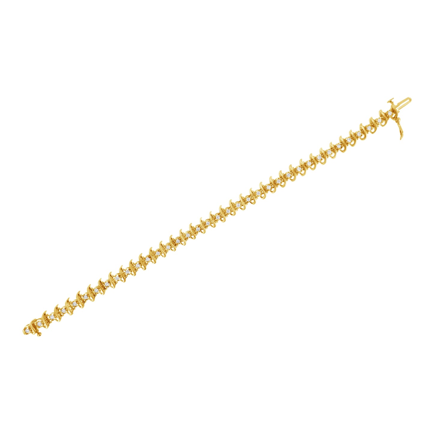 Pulsera de eslabones de diamantes engastados en garras de 10 quilates de oro amarillo laminado sobre plata de ley .925 con un total de 1 quilate (J-K, I1-I2) - 7.5"