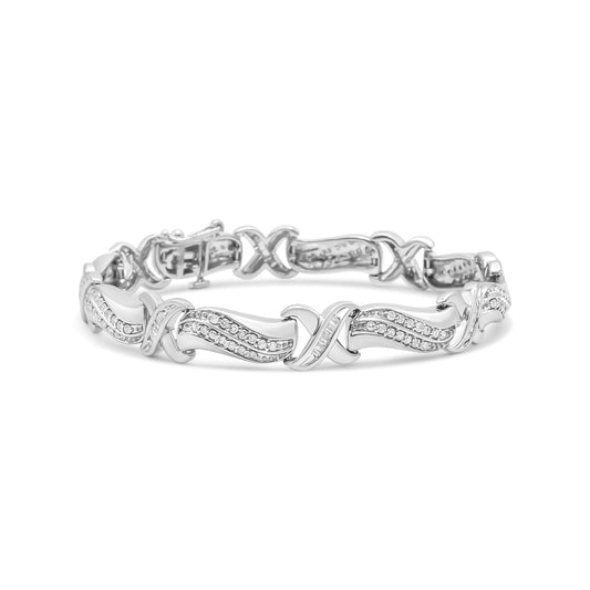Pulsera de tenis con eslabones ondulados y en X de plata de ley .925 con diamantes de 1.75 quilates en total (color I-J, claridad I3) - 7"