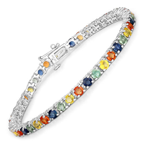 Pulsera de plata de ley .925 con zafiro multicolor genuino de 8.36 quilates