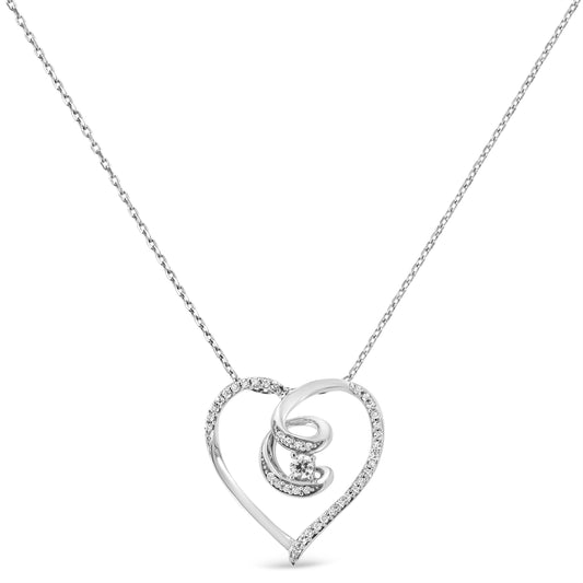 Collar con colgante de plata esterlina .925 con cinta de concienciación retorcida de corazón abierto con diamantes de talla brillante de 1/4 Cttw de 45 cm (Color H-I, Claridad I1-I2)