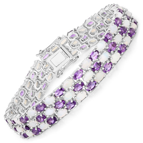 Pulsera de 18,68 quilates de ópalo y amatista auténticos de plata esterlina .925