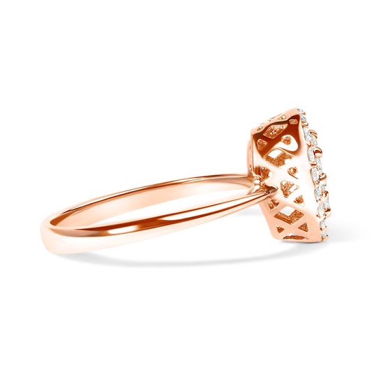 Anillo de compromiso de oro rosa de 10 quilates con forma de pera, diamantes redondos de 3/8 Cttw (color I-J, claridad I2-I3) - Talla 7