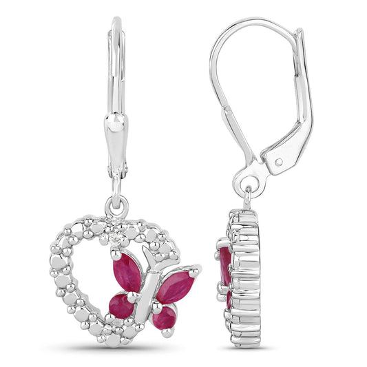 0.59 Carat Genuine Ruby and Created White Sapphire .925 Sterling Silver Earrings - view 2