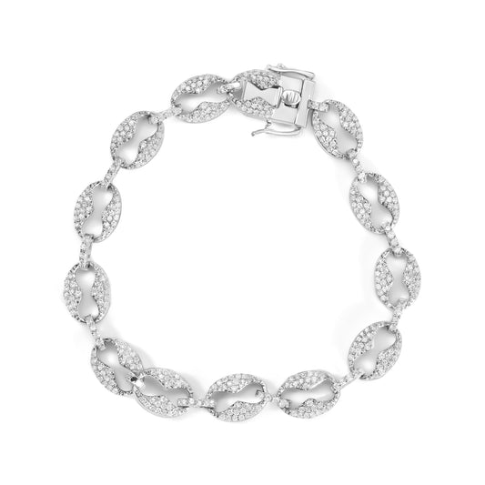 Pulsera de eslabones de oro blanco de 14K con diamantes redondos de 1 1/2 Cttw (color I-J, claridad I1-I2) - 7"