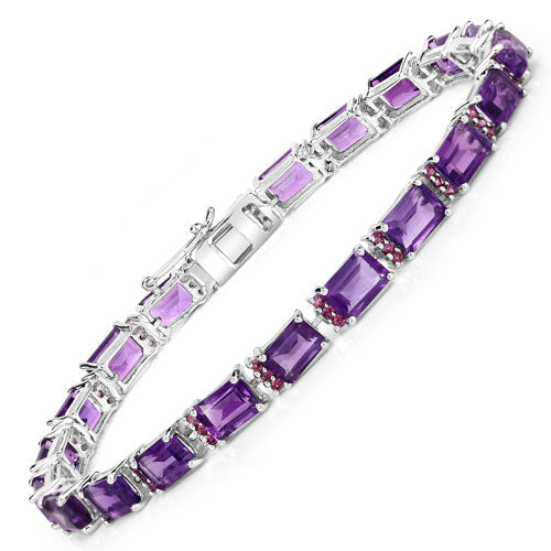 Pulsera de 21,84 quilates de amatista genuina y granate rodolita de plata de ley .925