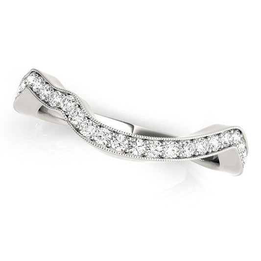 Anillo de boda con diamantes estilo curva milgrain de oro blanco de 14k (1/5 qt)
