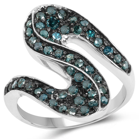 Anillo de plata de ley .925 con diamante azul auténtico de 0.76 quilates