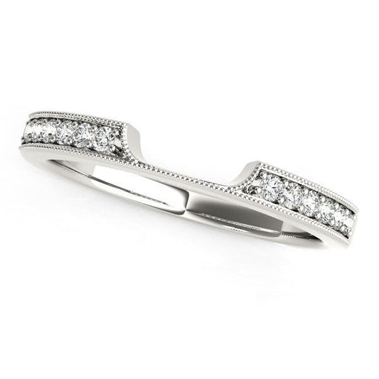 Anillo de boda de diamantes estilo antiguo con sección curvada de oro blanco de 14k (1/8 cttw)