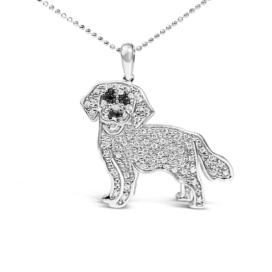 Collar con colgante de perro labrador retriever de plata de ley .925 con diamantes blancos y negros de 1/3 Cttw (color I-J, claridad I2-I3) - 18 pulgadas