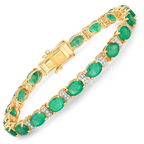 Pulsera de oro amarillo de 14 quilates con esmeralda zambiana auténtica de 14,05 quilates y diamantes blancos