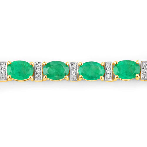Pulsera de oro amarillo de 14 quilates con esmeralda zambiana auténtica de 14,05 quilates y diamantes blancos
