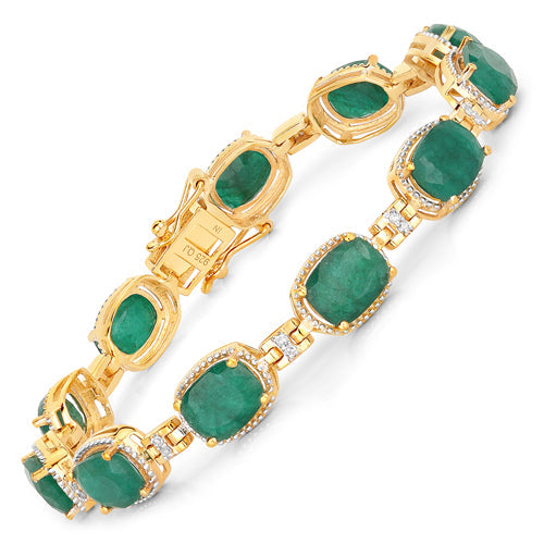 Pulsera de plata de ley .925 con esmeraldas teñidas de 15,06 quilates y diamantes blancos