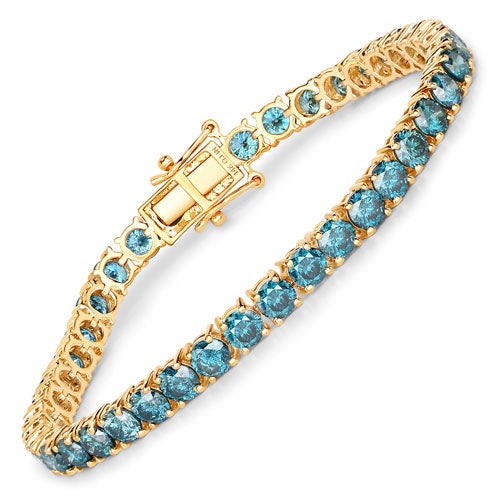 Pulsera de oro amarillo de 14K con diamante azul auténtico de 12,95 quilates