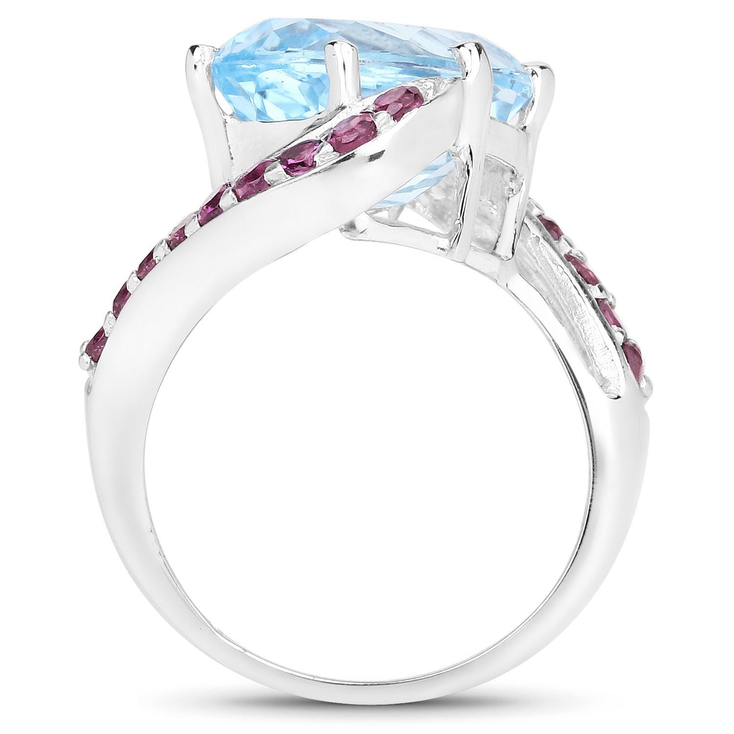 Anillo de Plata de Ley .925 con Topacio Azul y Rodolita Genuinos de 8,40 Quilates