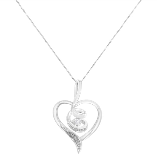 Collar con colgante de corazón abierto con diseño de remolino de diamante redondo de oro blanco de 10 quilates y 0,03 quilates de Espira (color I-J, claridad I2-I3), 45,72 cm