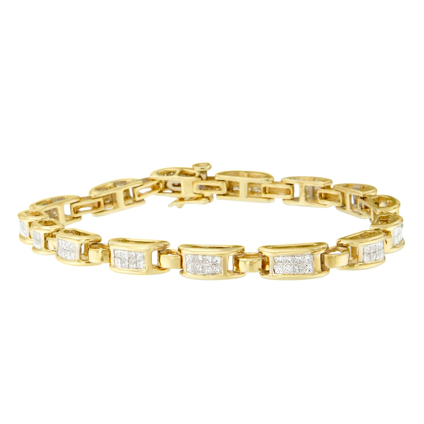 Pulsera de eslabones de amor con diamantes de talla princesa de oro amarillo de 14K (2,00 ct. en total, color H-I, claridad SI2-I1)