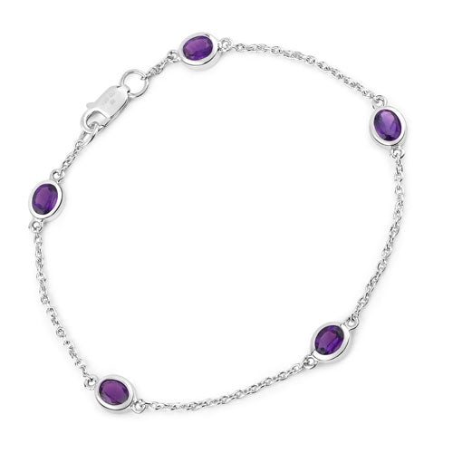 Pulsera de plata de ley .925 con amatista genuina de 1,70 quilates