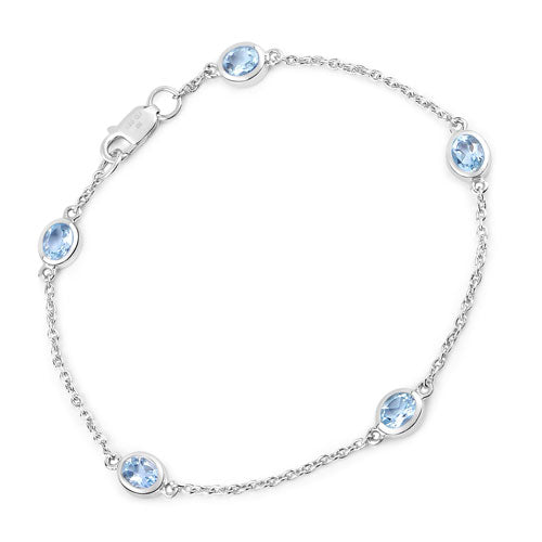 Pulsera de plata de ley .925 con topacio azul genuino de 1,80 quilates