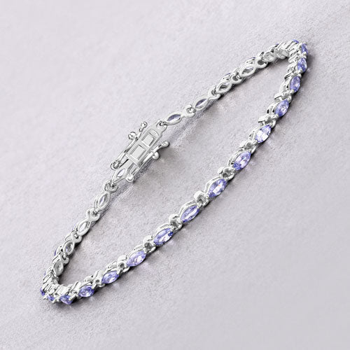 Pulsera de plata de ley .925 con tanzanita auténtica de 3,78 quilates