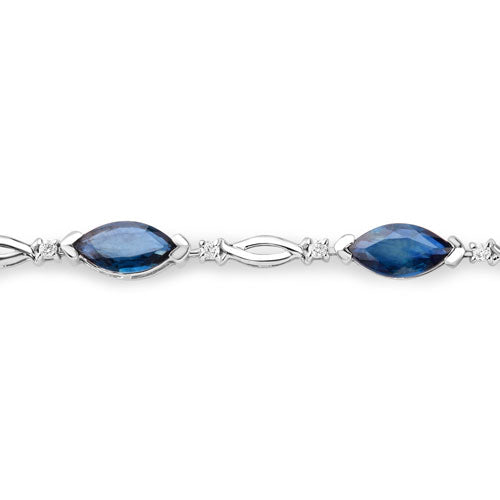 Pulsera de zafiro azul auténtico de 5,58 quilates y diamante blanco en oro blanco de 14K