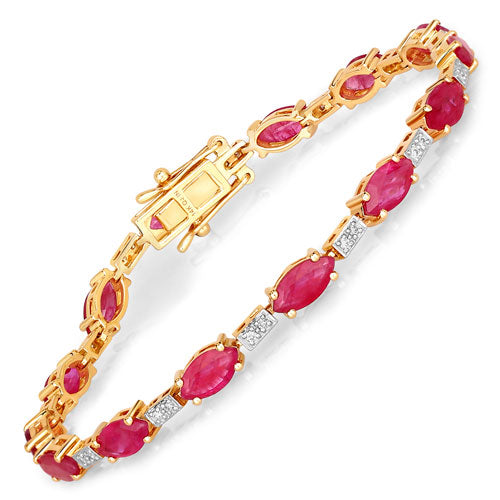 Pulsera de oro amarillo de 14K con rubí auténtico de 7.22 quilates y diamantes blancos
