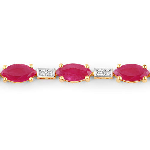 Pulsera de oro amarillo de 14K con rubí auténtico de 7.22 quilates y diamantes blancos