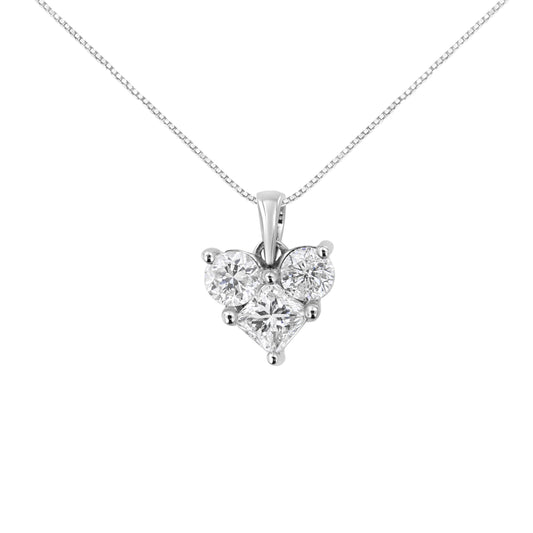Collar con colgante en forma de corazón de oro blanco de 10K con diamantes de talla redonda y princesa de 1,0 Cttw, 18" (color H-I, claridad SI2-I1)