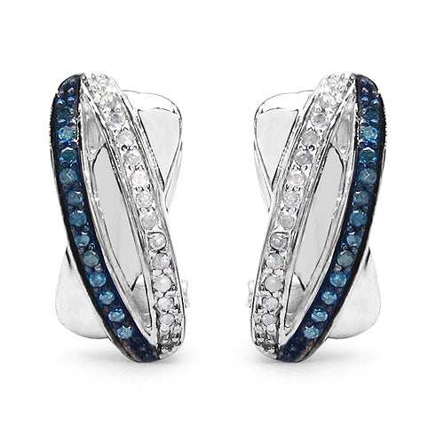 Pendientes de Plata Fina .925 con Diamantes Azules y Blancos Genuinos de 0.28 Quilates