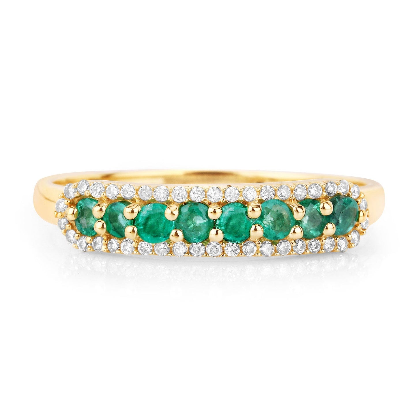 Anillo de oro amarillo de 14 quilates con esmeralda zambiana auténtica de 0,35 quilates y diamantes blancos