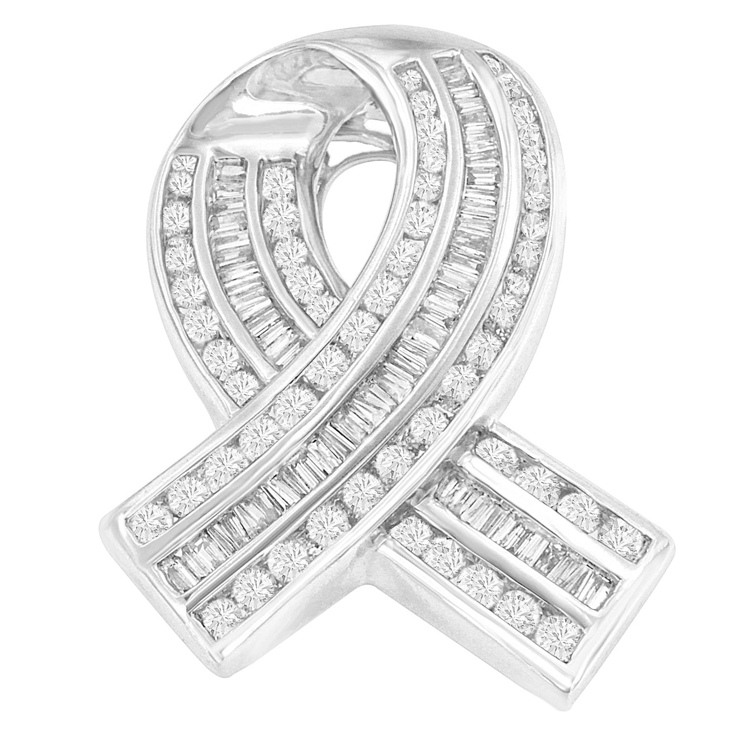 Colgante de cinta de concientización de oro blanco de 14 quilates con diamantes redondos y baguette engastados en canal de 2 5/8 Cttw (color H-I, claridad I1-I2) - Cadena no incluida