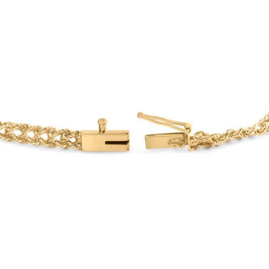 Pulsera de 7" de oro amarillo de 10K con diseño de cuerda entrelazada y diamantes redondos de 1/4 Cttw (color H-I, claridad I1-I2)