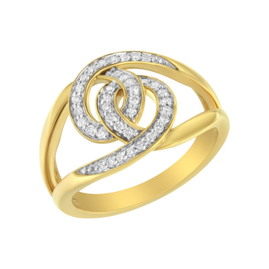 Anillo de oro amarillo de 14 quilates chapado en plata de ley .925 con diamantes de 0,25 quilates engastados en bucles entrelazados de vástago abierto (Color I-J, Claridad I1-I2) - Talla 7