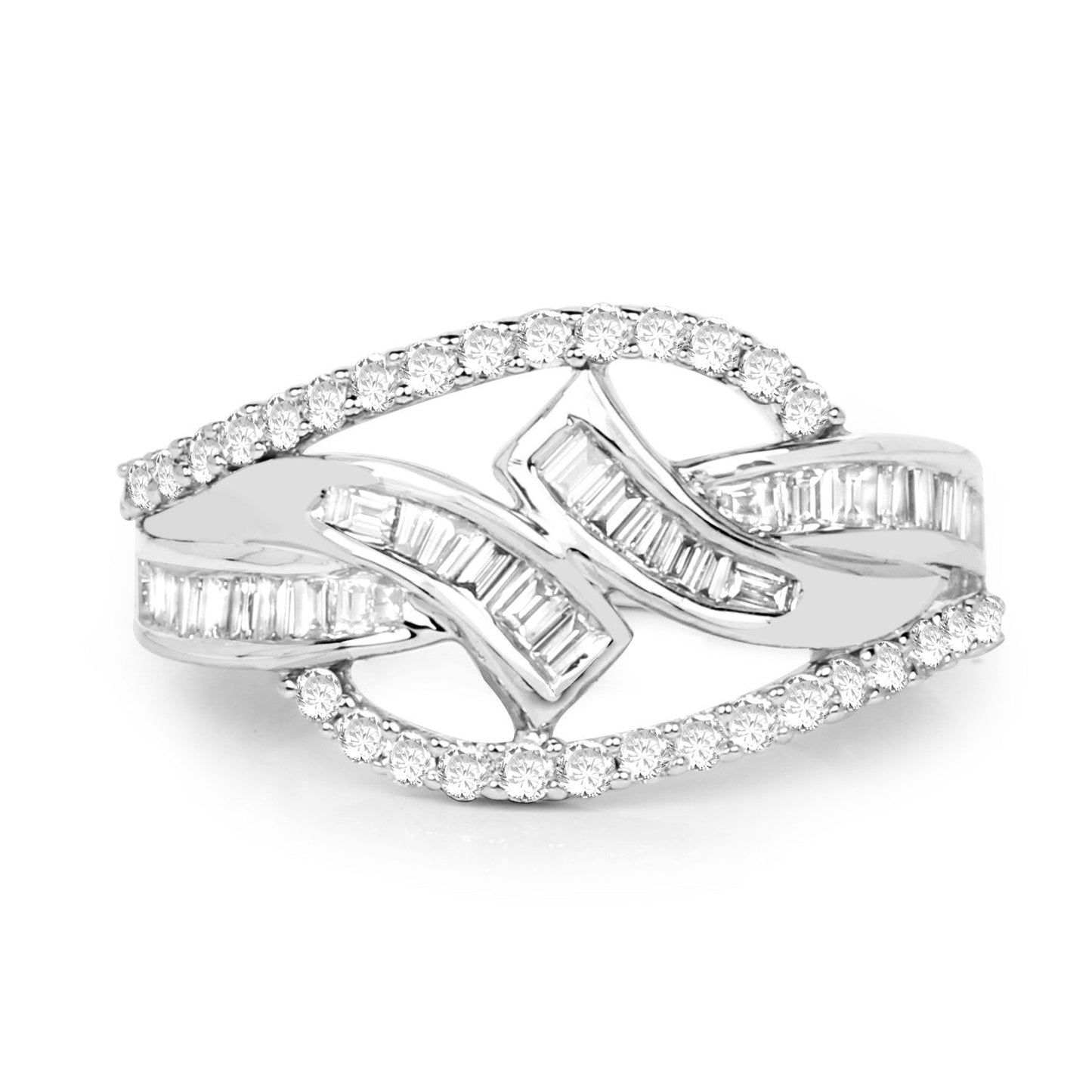 Anillo de oro blanco de 14K con diamante blanco auténtico de 0,72 quilates (color E-F-G, claridad VS-SI)