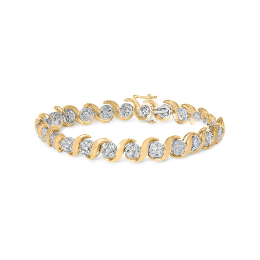 Pulsera de oro amarillo de 10Q con diamantes redondos de 4,00 Cttw, diseño floral y 7,5" (color H-I, claridad I2-I3)