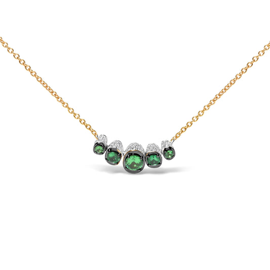 Gargantilla de oro rosa de 18K con pavé de diamantes de 0,75 quilates y tsavoritas verdes en degradé en barra curva (color G-H, claridad SI1-SI2) - Ajustable de 14" a 16,5"