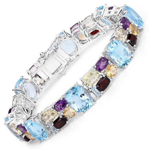 Pulsera de Plata Esterlina .925 con Piedras Múltiples Genuinas de 51.36 Quilates