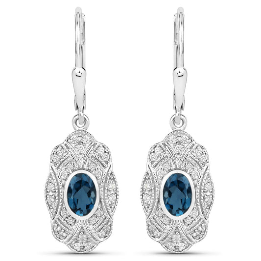 1.32 Carat Genuine London Blue Topaz and White Topaz .925 Sterling Silver Earrings - view 2