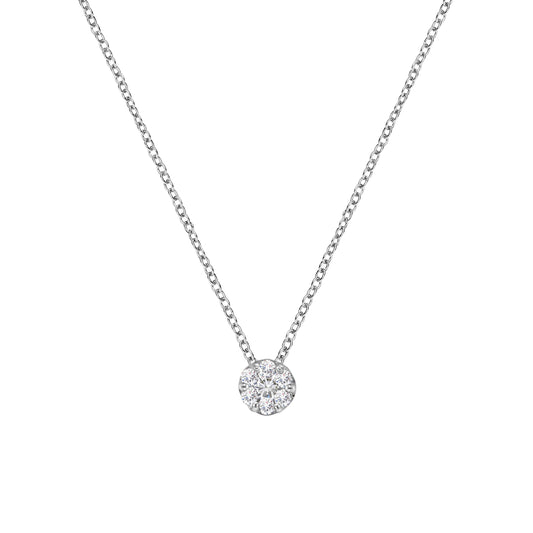 14K White Gold 1/4 Cttw Shared Prong Set Round-Ct Diamond 7 Stone Floral Cluster 18" Pendant Necklace (H-I Color, SI2-I1 Clarity)