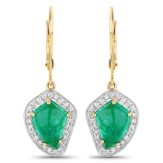 Pendientes de oro amarillo de 14 quilates con esmeralda colombiana auténtica de 6,40 quilates y diamantes blancos