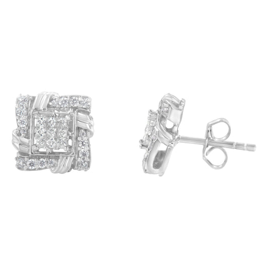 Aretes de diamante de talla redonda de 1/2 quilate en plata esterlina .925 (color I-J, claridad I1-I2)