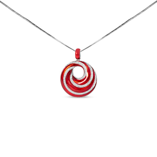 Collar con colgante de medallón de remolino sin fin de esmalte rojo y 1/2 diamante de plata de ley .925 de 18" (Color F-G, Claridad VS1-VS2)