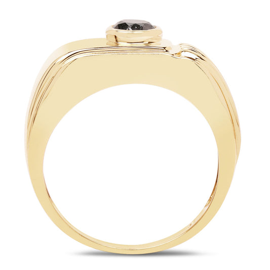 Anillo de Plata de Ley .925 Chapado en Oro Amarillo de 14K con Diamante Negro Genuino de 0.25 Quilates