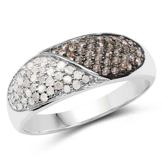 Anillo de Plata Fina .925 con Diamantes Genuinos Champaña de 0.32 Quilates y Diamantes Blancos