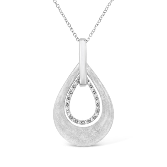 Collar con colgante de plata de ley .925 con diamantes en engaste de garras, diseño de doble caída de 45,72 cm (color I-J, claridad I1-I2)
