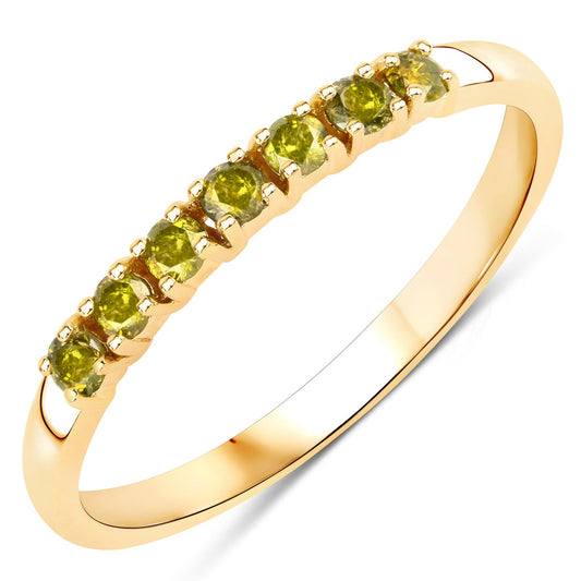 Anillo de oro amarillo de 14 quilates con diamante amarillo oscuro auténtico de 0,22 quilates (I1-I2)