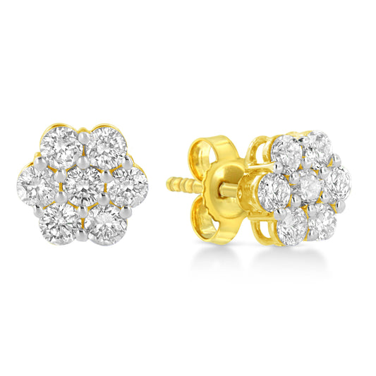 14K Yellow Gold 1/2 Cttw Brilliant Round Cut Diamond Floral Cluster Stud Earrings with Pushbacks (J-K Color