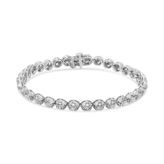 Brazalete tenis de plata de ley .925 con diamantes de 1,0 quilates CTTW, engaste milagro, flor de trébol abierto y eslabones circulares de 17,78 cm (color I-J, claridad I3)