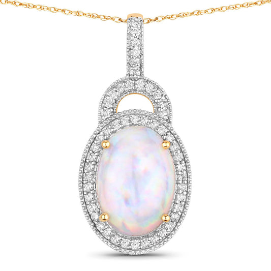 Colgante de oro amarillo de 14 quilates con ópalo etíope genuino de 3,30 quilates y diamante blanco