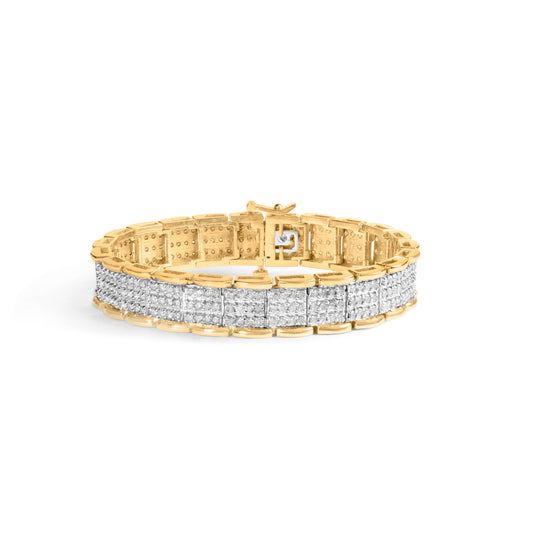 Pulsera de 7" con eslabones de oro amarillo de 10 quilates y diamantes de corte redondo de 5,00 quilates en total (color J-K, claridad I1-I2)
