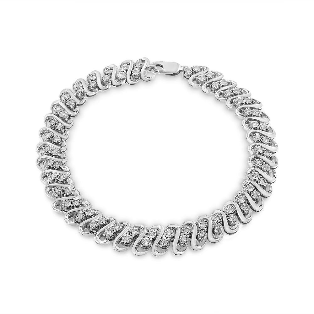 Pulsera de eslabones en forma de S de doble fila con diamantes de 1/2 quilate en plata de ley .925 (color I-J, claridad I2-I3) - 7.5 pulgadas